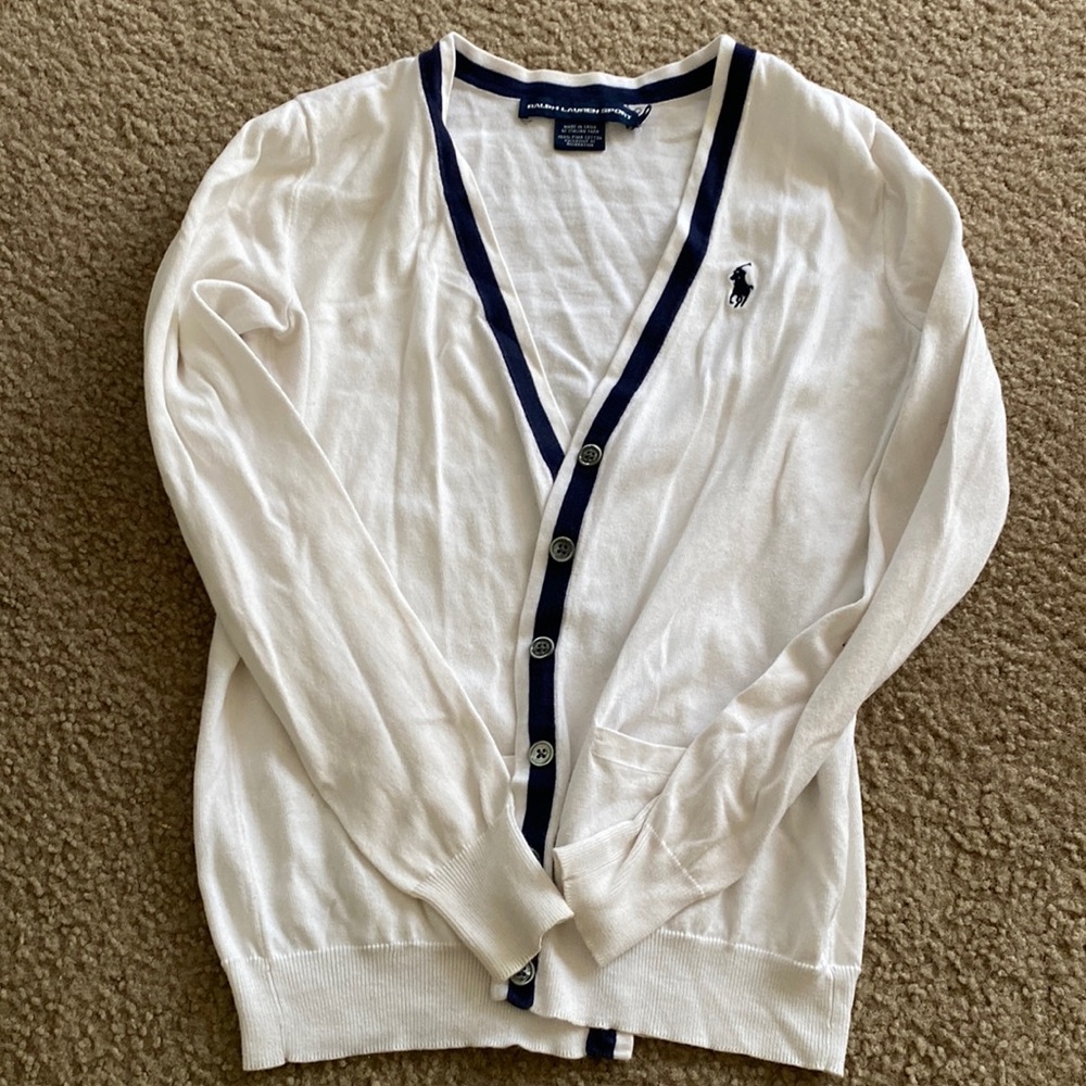 White and blue Ralph Lauren cardigan